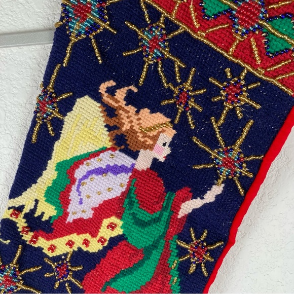 Vintage Accents Vintage Hand Beaded Needlepoint Christmas Stocking